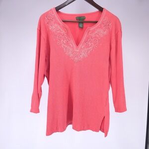 Mountain Lake‎ XL Boho Embroidered Tunic Top Pink Casual